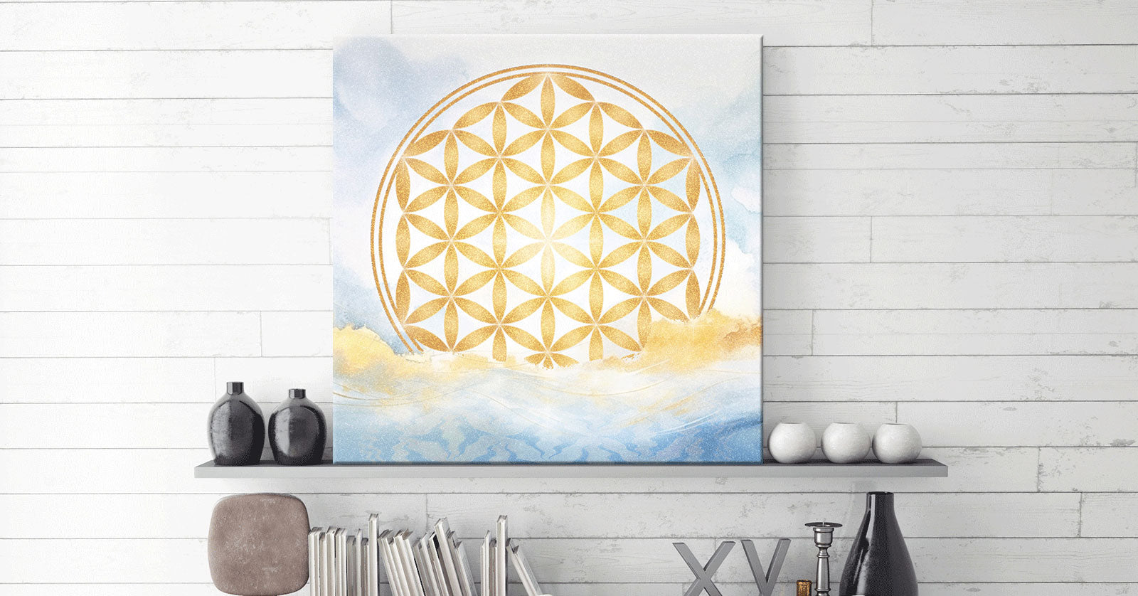 Blume des Lebens, Aquarell-Gold im Meer