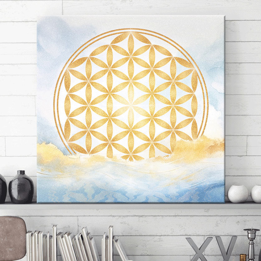 Blume des Lebens, Aquarell-Gold im Meer