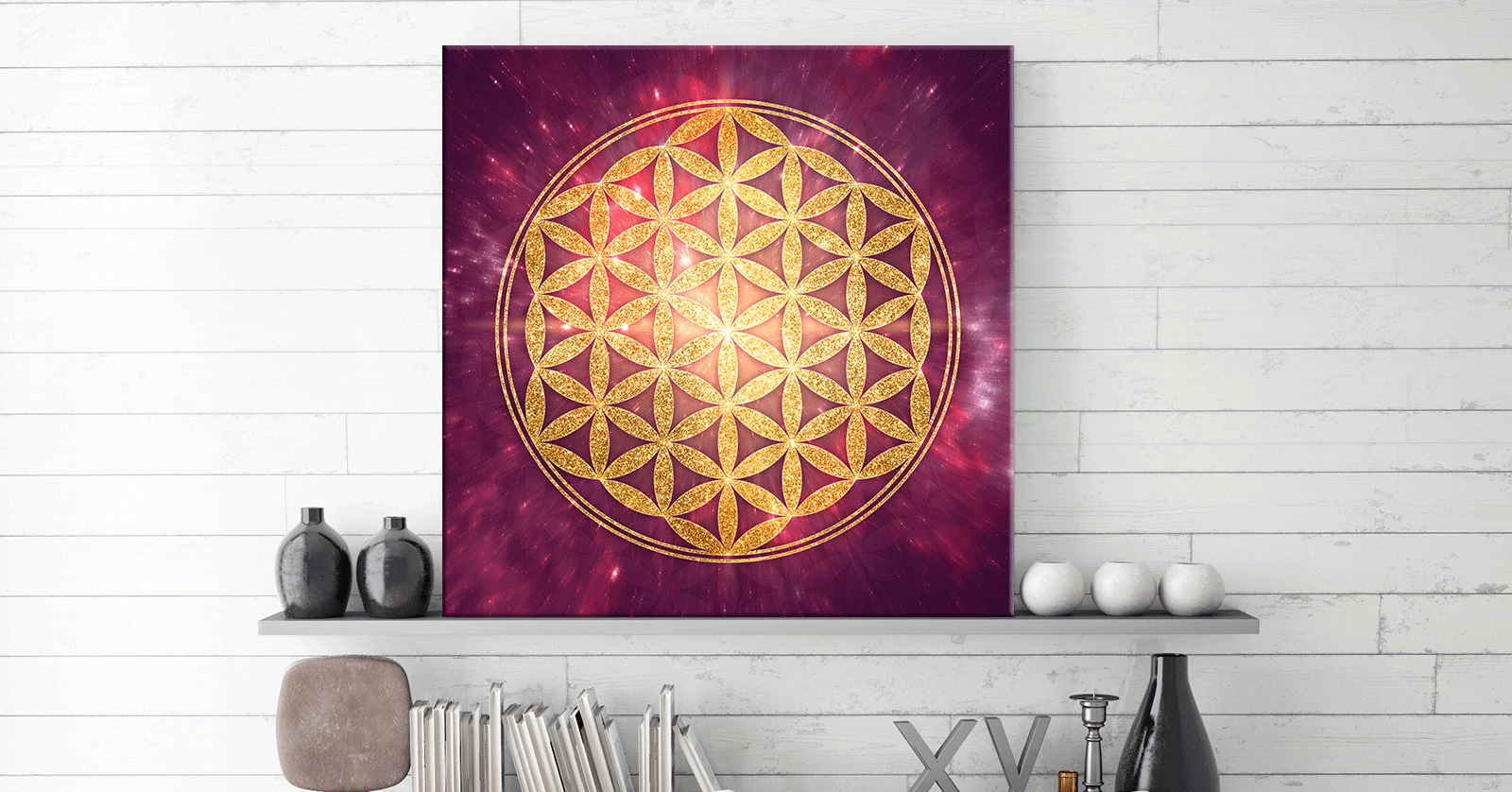 Blume des Lebens, gold/rubin-violett