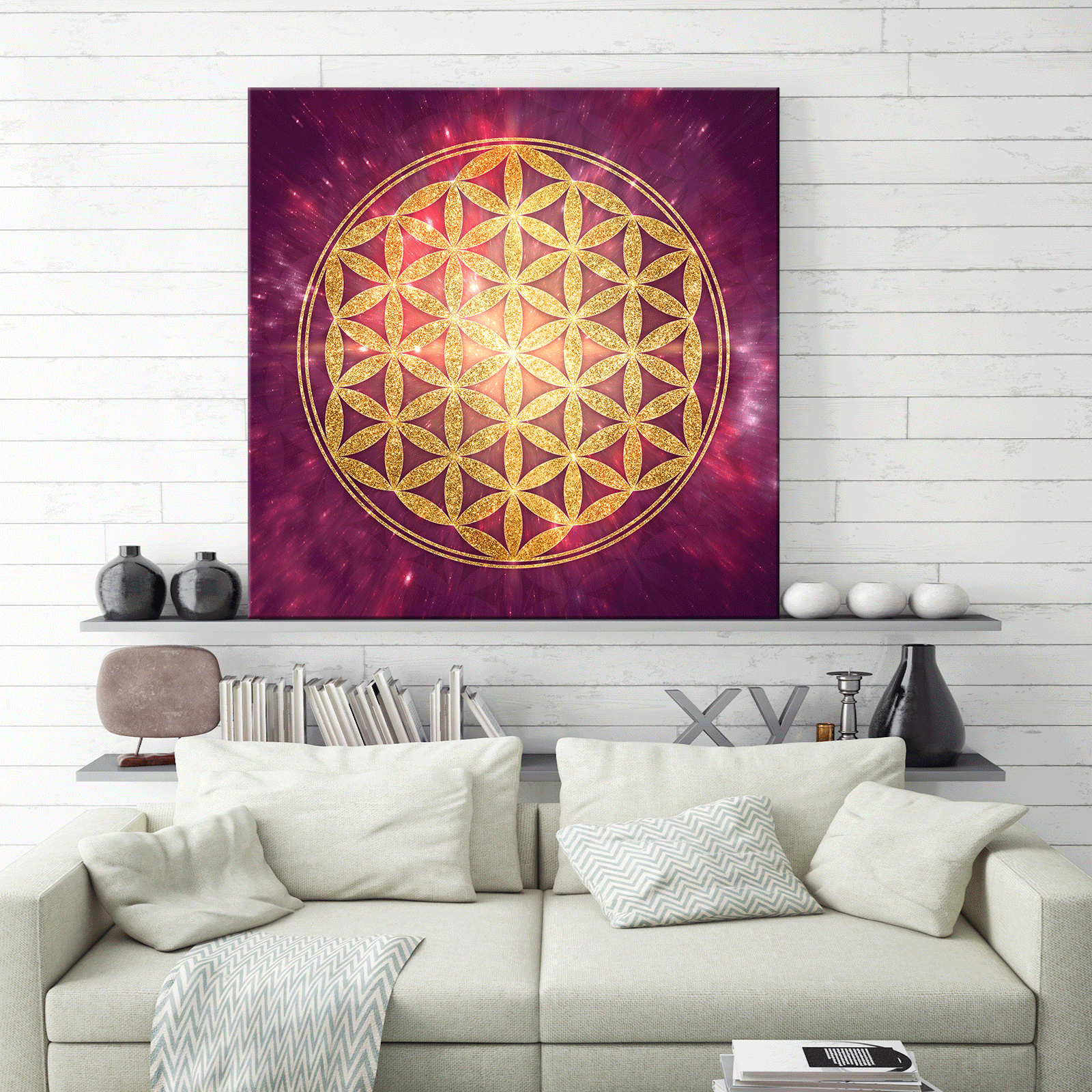 Blume des Lebens, gold/rubin-violett