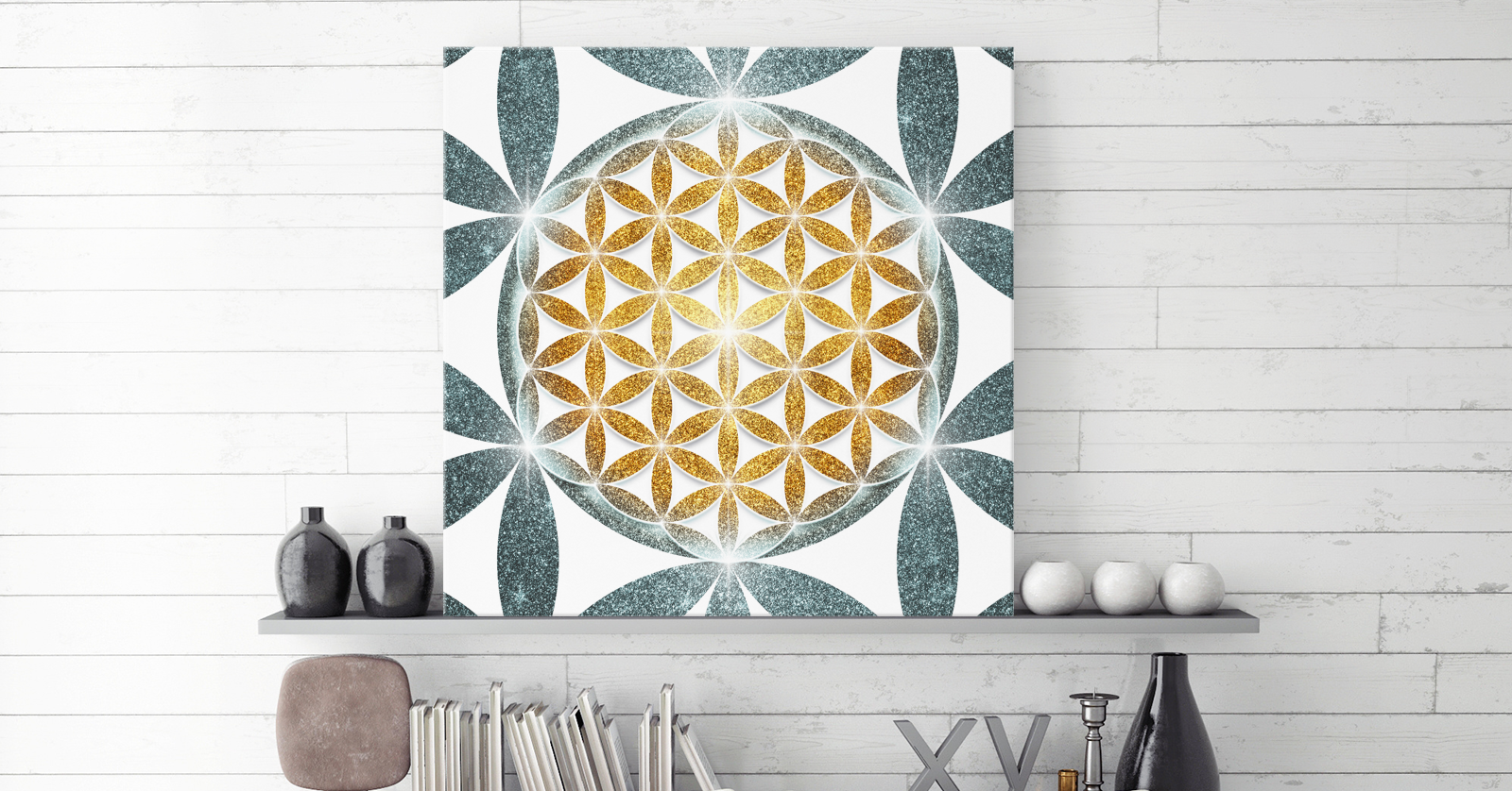 Blume des Lebens gold/silberblau