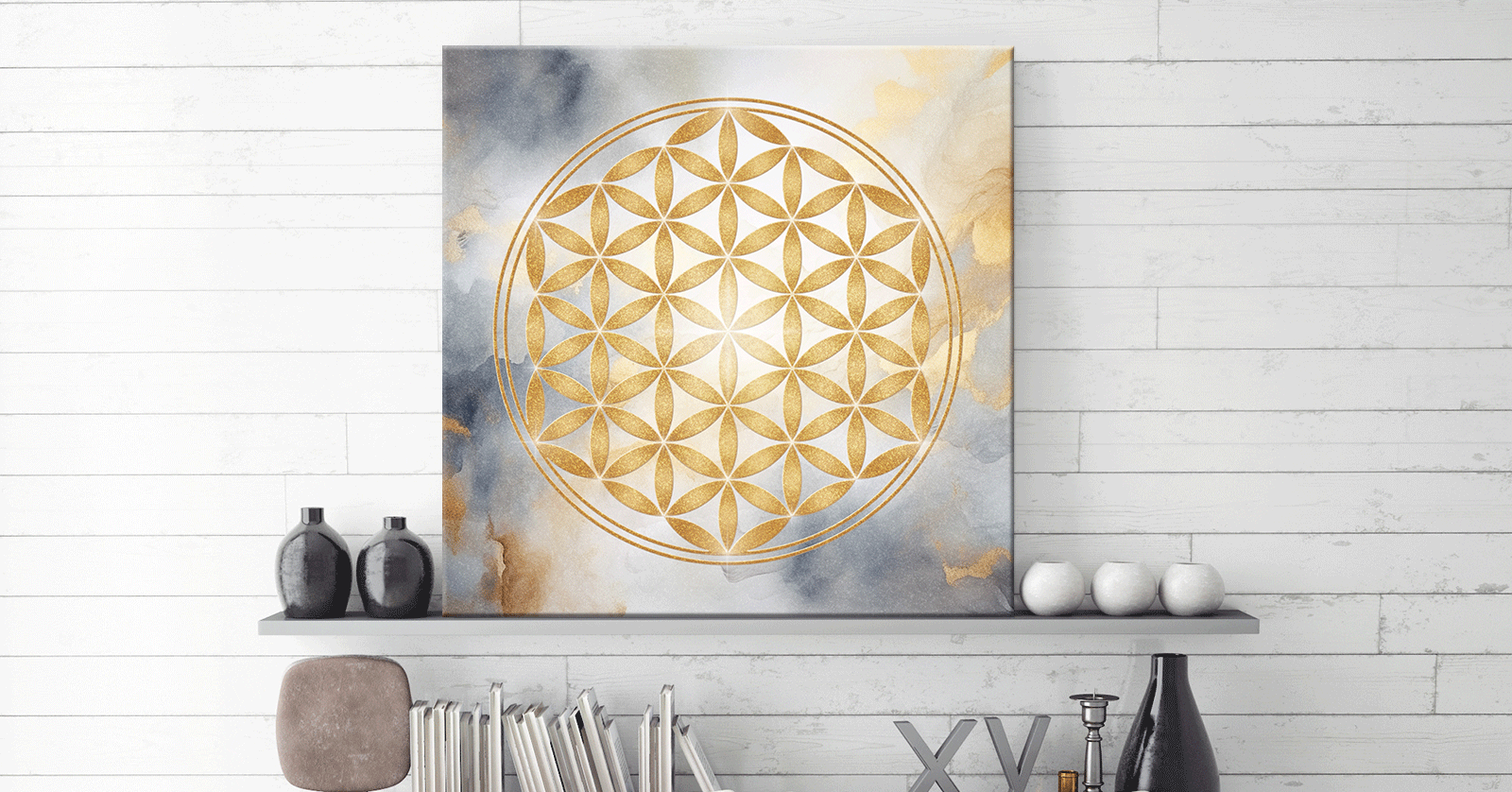 Blume des Lebens, Aquarell-Gold