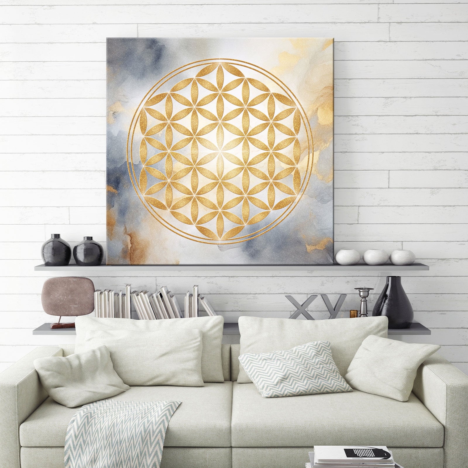 Blume des Lebens, Aquarell-Gold