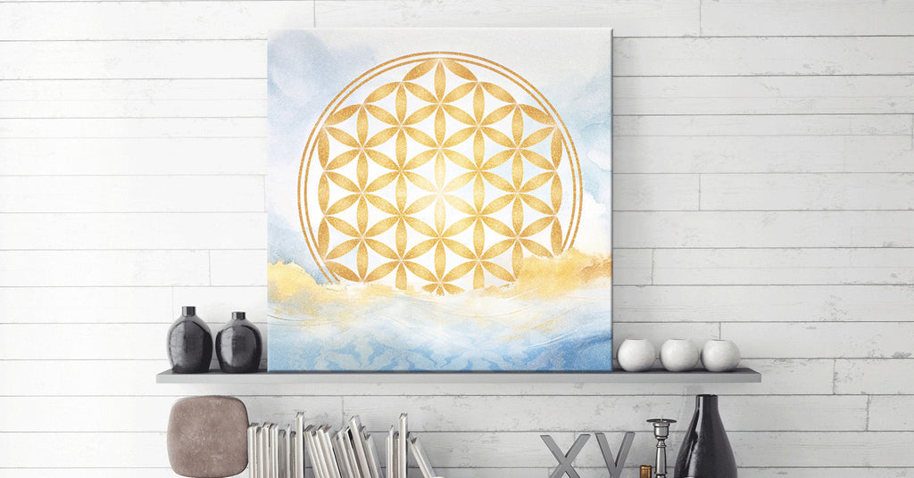 Blume des Lebens, Aquarell-Gold im Meer