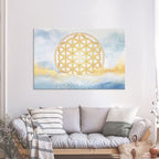 Blume des Lebens, Aquarell-Gold im Meer