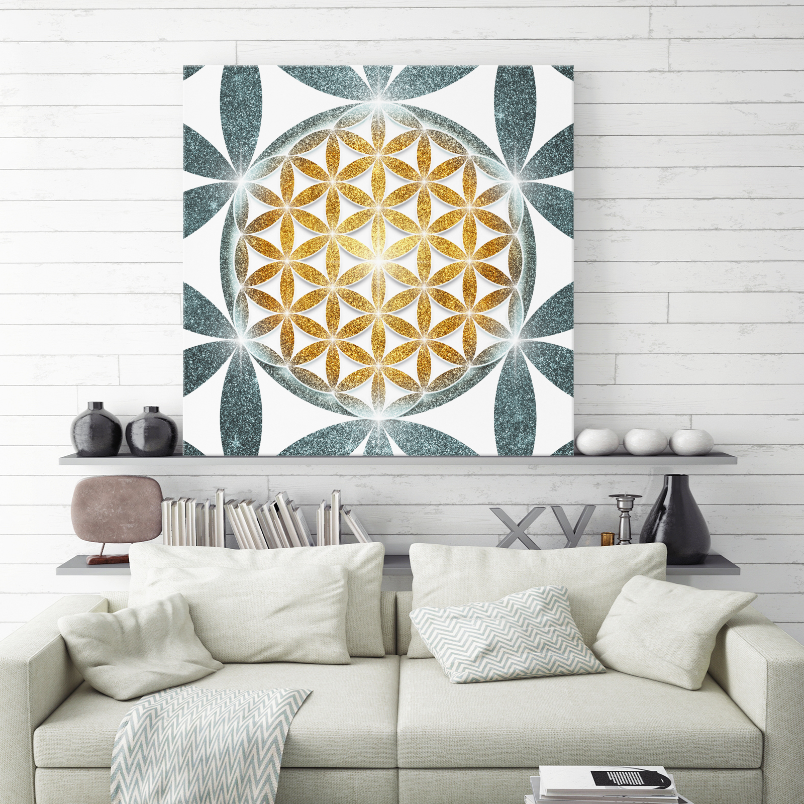 Blume des Lebens gold/silberblau