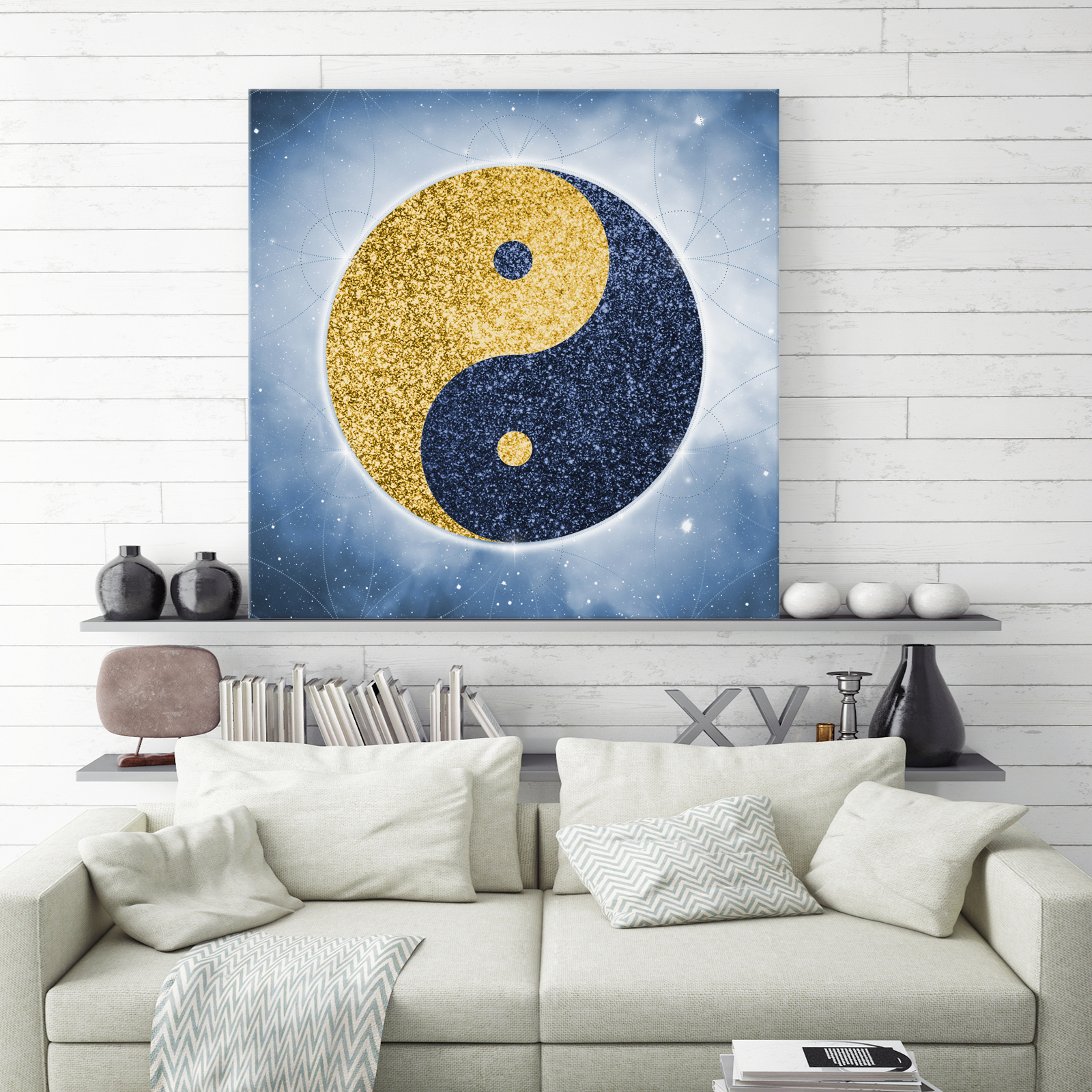 Yin-Yang/Taijitu 'gold-dunkelblau', Leinwand